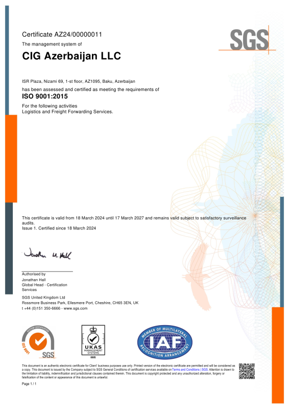 CIG Azerbaijan received SGS Certificate